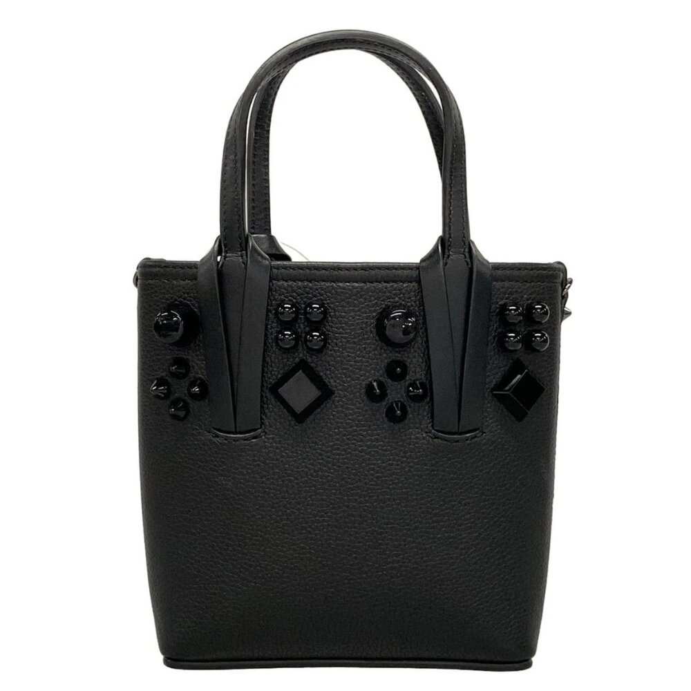 CHRISTIAN LOUBOUTIN Cabata N/S Mini Black Leather Rubber Tote Bag 641-080925